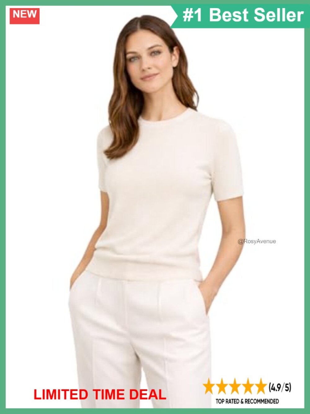 100% Pure Cashmere Short Sleeve Crewneck Sweater Lightweight Pullover Knit Tee